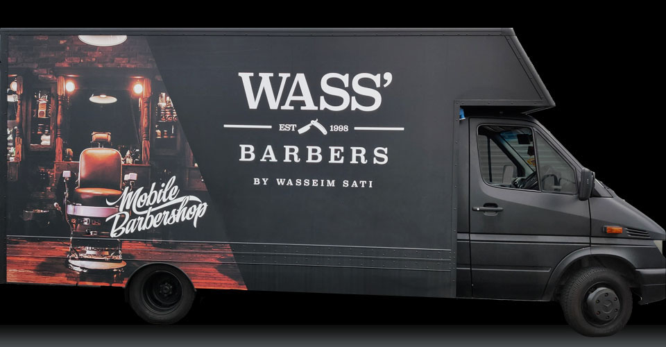 Wass' Barbers Mobile van at Christchurch City Centre