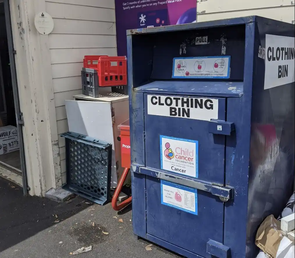 Clothing bin on Onewa Road in Auckland